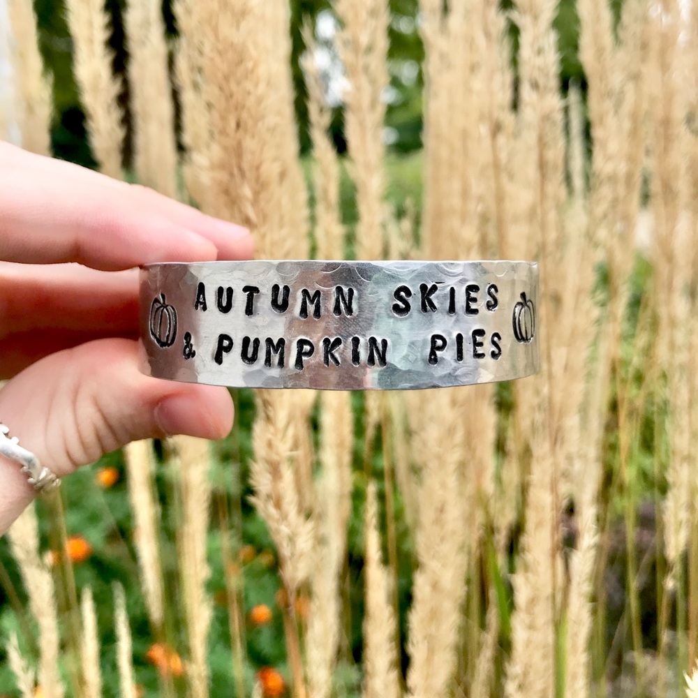 Hand stamped adjustable metal cuff bracelet